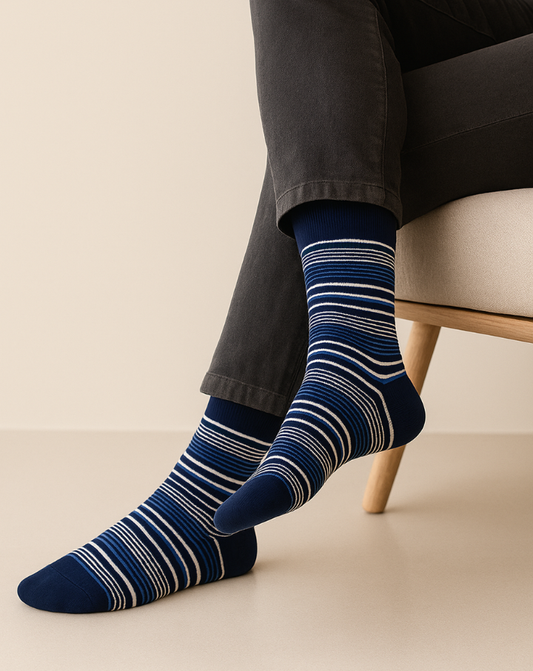 2 pares de calcetines bambú Azul con Rayas Blancas