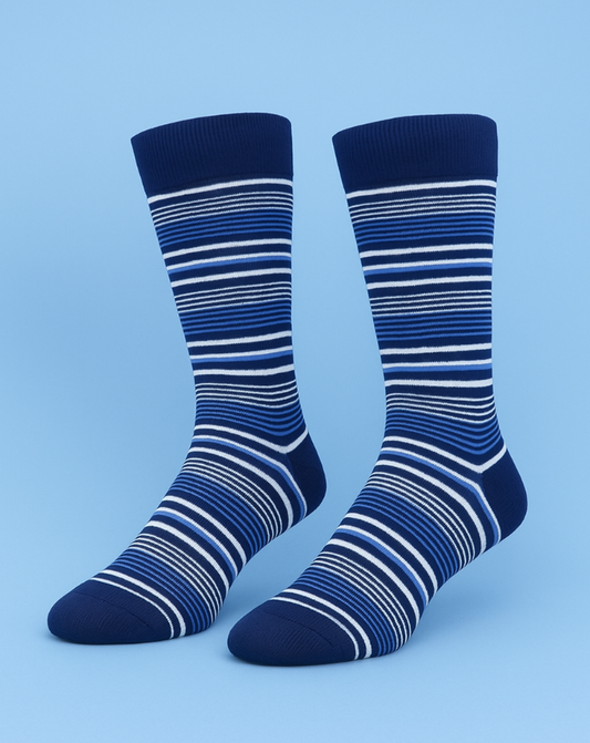 2 pares de calcetines bambú Azul con Rayas Blancas