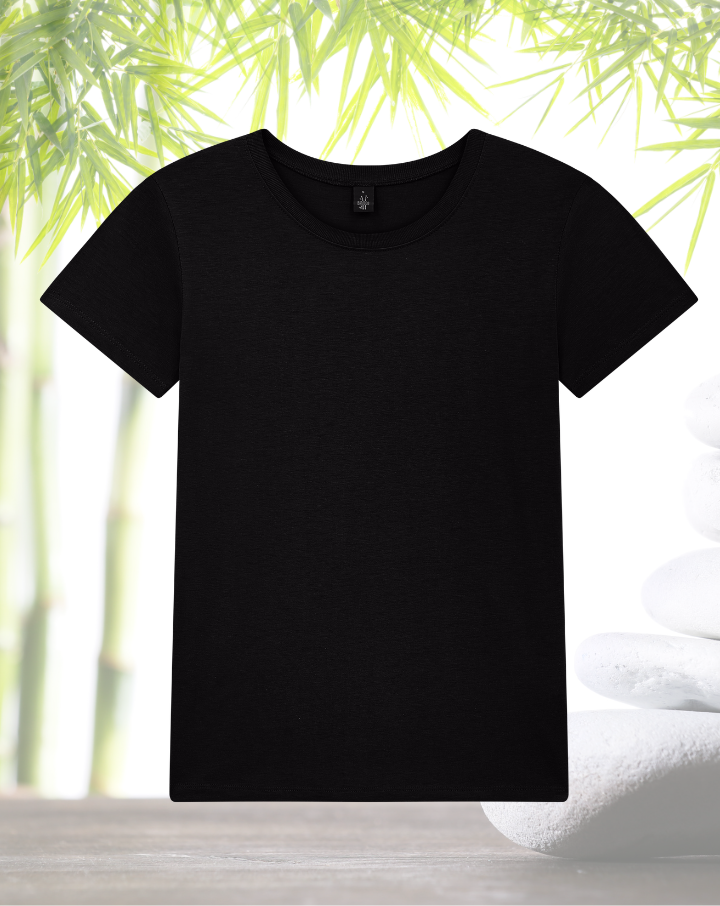 camiseta de fibra de bambú para mujer de color negro. Kanaluha