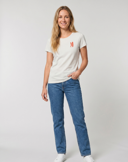 Camiseta de bambú para mujer Nalu en color marfil con diseño frontal inspirado en el mar